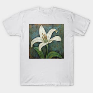 Simple Folk Art White Lily Flower T-Shirt